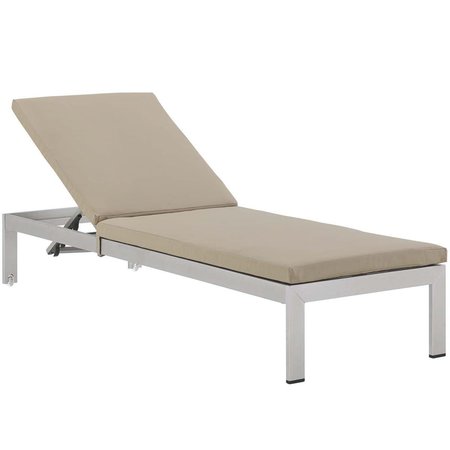 PATIO TRASERO Shore Outdoor Patio Aluminum Chaise with Cushions, Silver Beige PA1738109